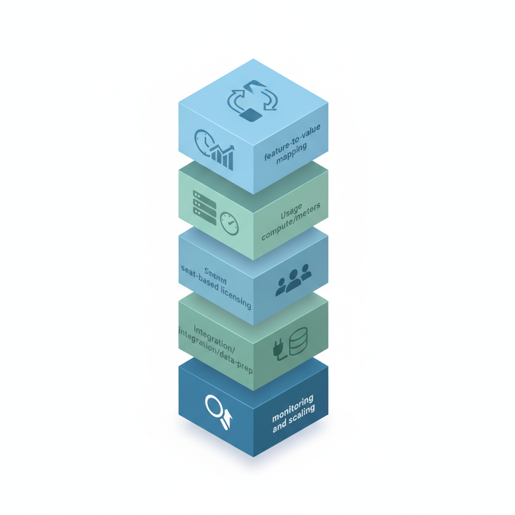 Isometric six-step diagram illustrating forecasting AI tool spend with icons for each stage