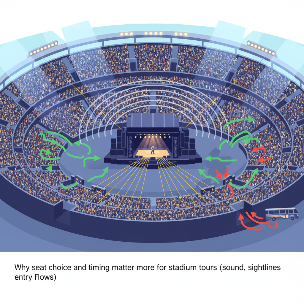 Why seat choice and timing matter more for stadium tours (sound, sightlines, entry flows) illustration