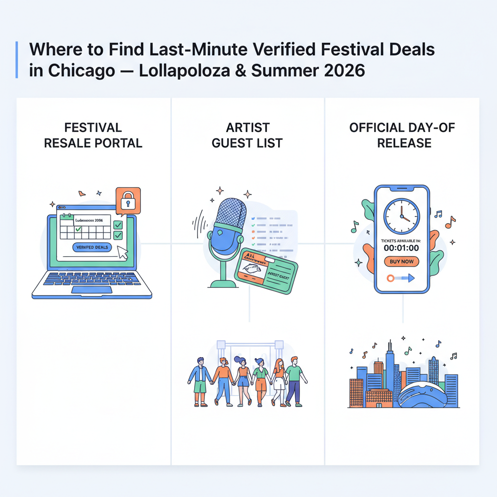 Official channels to check first (festival resale portal, artist guest lists, official day-of release) illustration