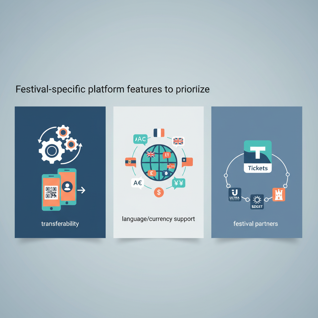 Festival-specific platform features to prioritize (transferability, language/currency support, festival partners) illustration