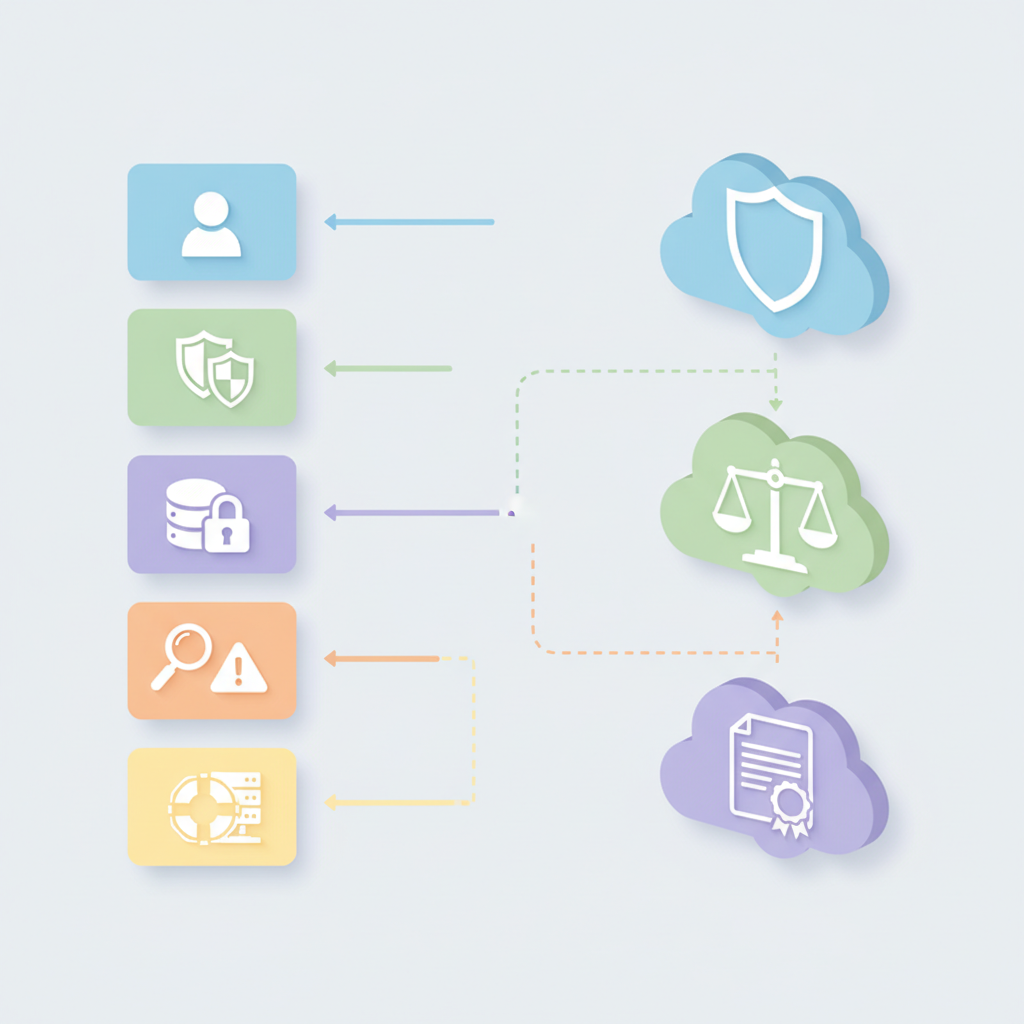 Isometric diagram mapping vendor questionnaire sections to NIST, HIPAA and NYDFS control groups with arrows