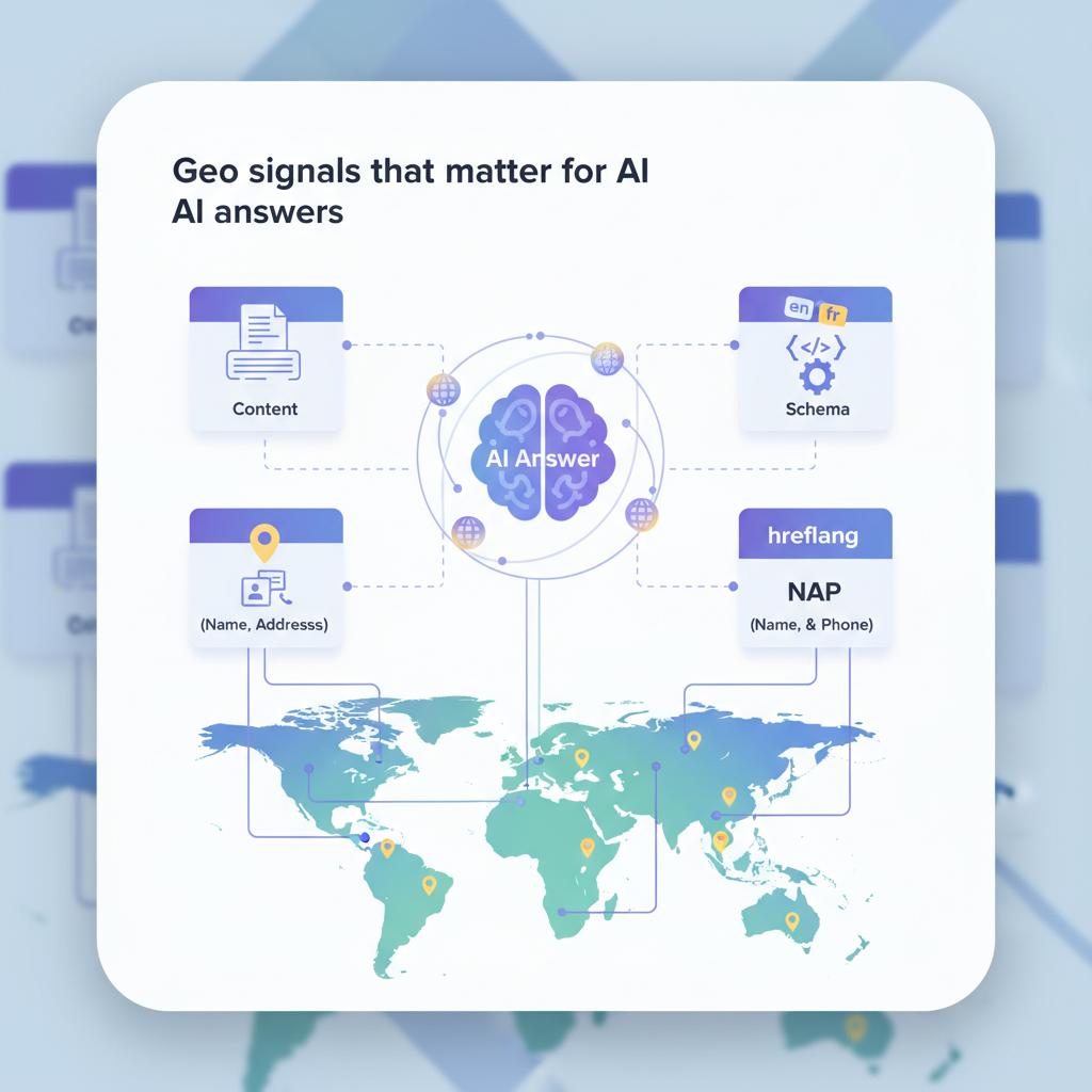 Geo signals that matter for AI answers (content, schema, NAP, hreflang) illustration