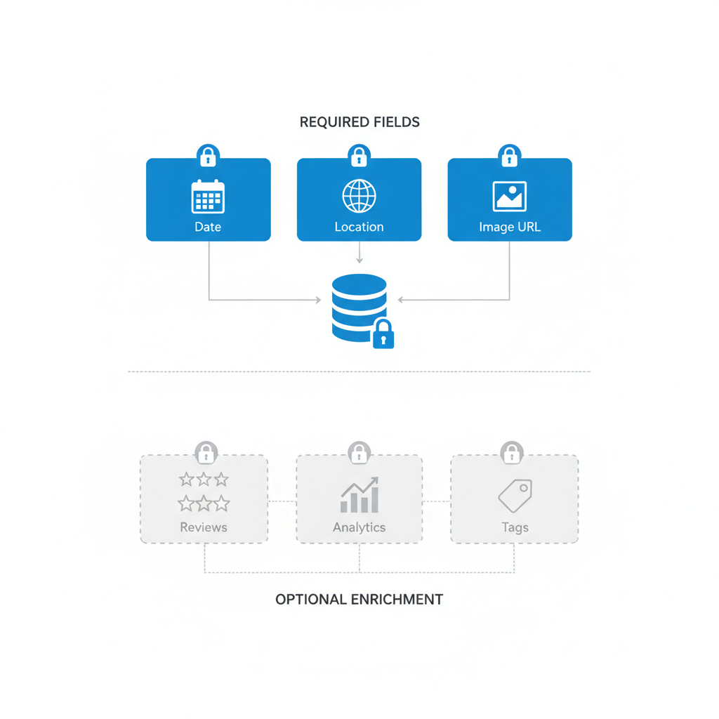 Feed schema: required fields vs optional enrichment illustration