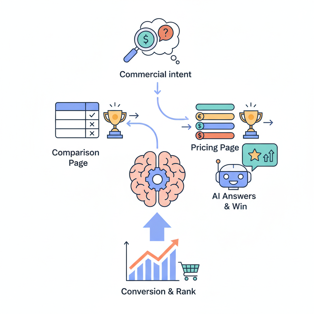 Why comparison and pricing pages capture commercial intent illustration
