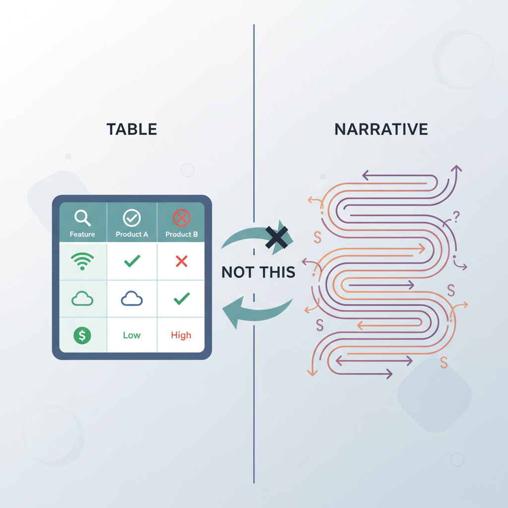 When to use a comparison table vs narrative comparison illustration
