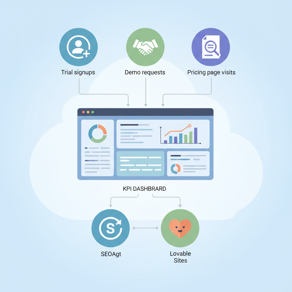 Mapping KPIs to business outcomes (trial signups, demo requests, pricing page visits) illustration