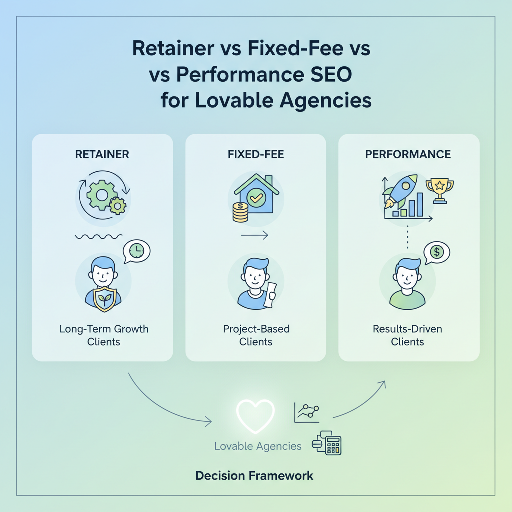 Retainer vs Fixed-Fee vs Performance SEO for Lovable Agencies: A Decision Framework + Simple Pricing Calculator