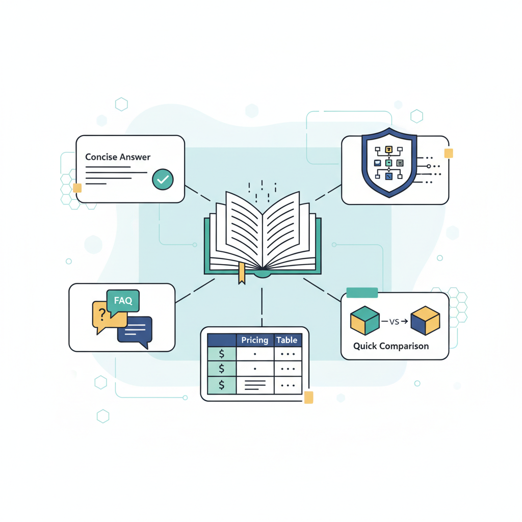 Template library — the 5 high-impact templates (concise answer, FAQ, pricing table, feature summary, quick comparison) illustration
