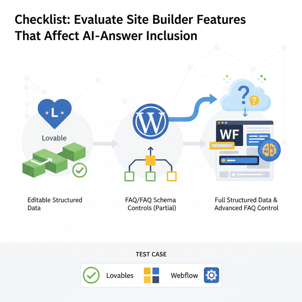 Checklist: Evaluate Site Builder Features That Affect AI-Answer Inclusion (Lovable vs WordPress vs Webflow)